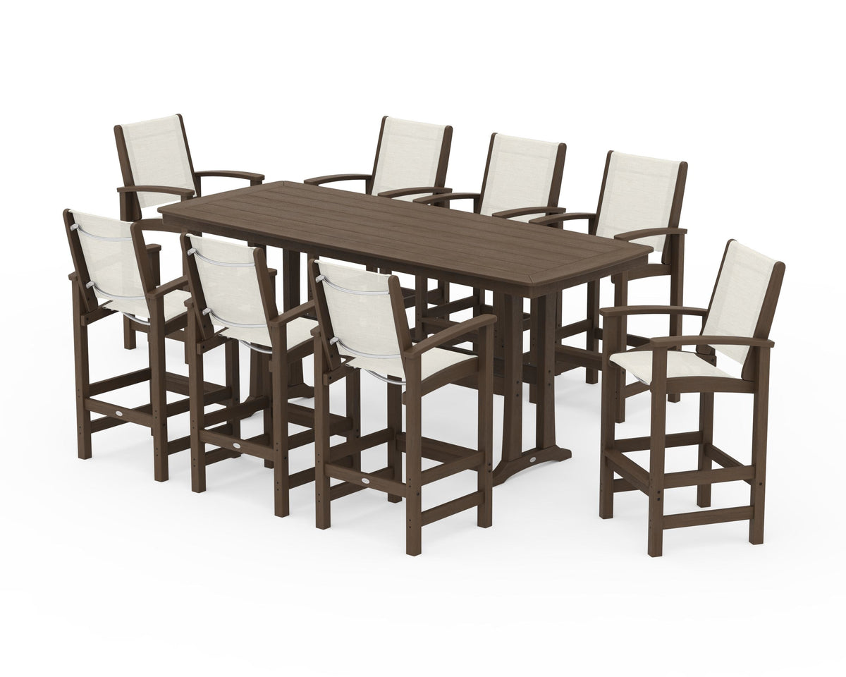 POLYWOOD Coastal 9-Piece Bar Set with Trestle Legs in Kona / Parchment