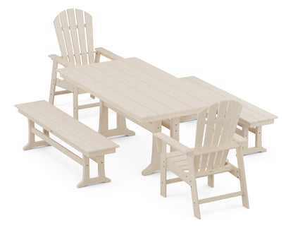 POLYWOOD South Beach 5-Piece Farmhouse Dining Set with Trestle Legs - 37" x 72" Table in Sand