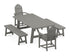 POLYWOOD Classic Adirondack 5-Piece Rustic Farmhouse Dining Set with Benches in Slate Grey