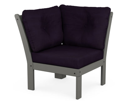 POLYWOOD Vineyard Modular Corner Chair in Slate Grey / Navy Linen