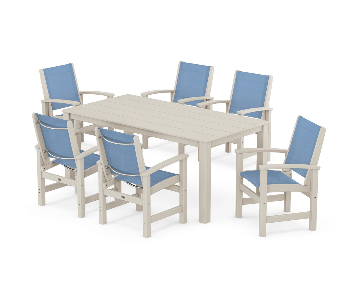 POLYWOOD Coastal 7-Piece Parsons Dining Set in Sand / Poolside