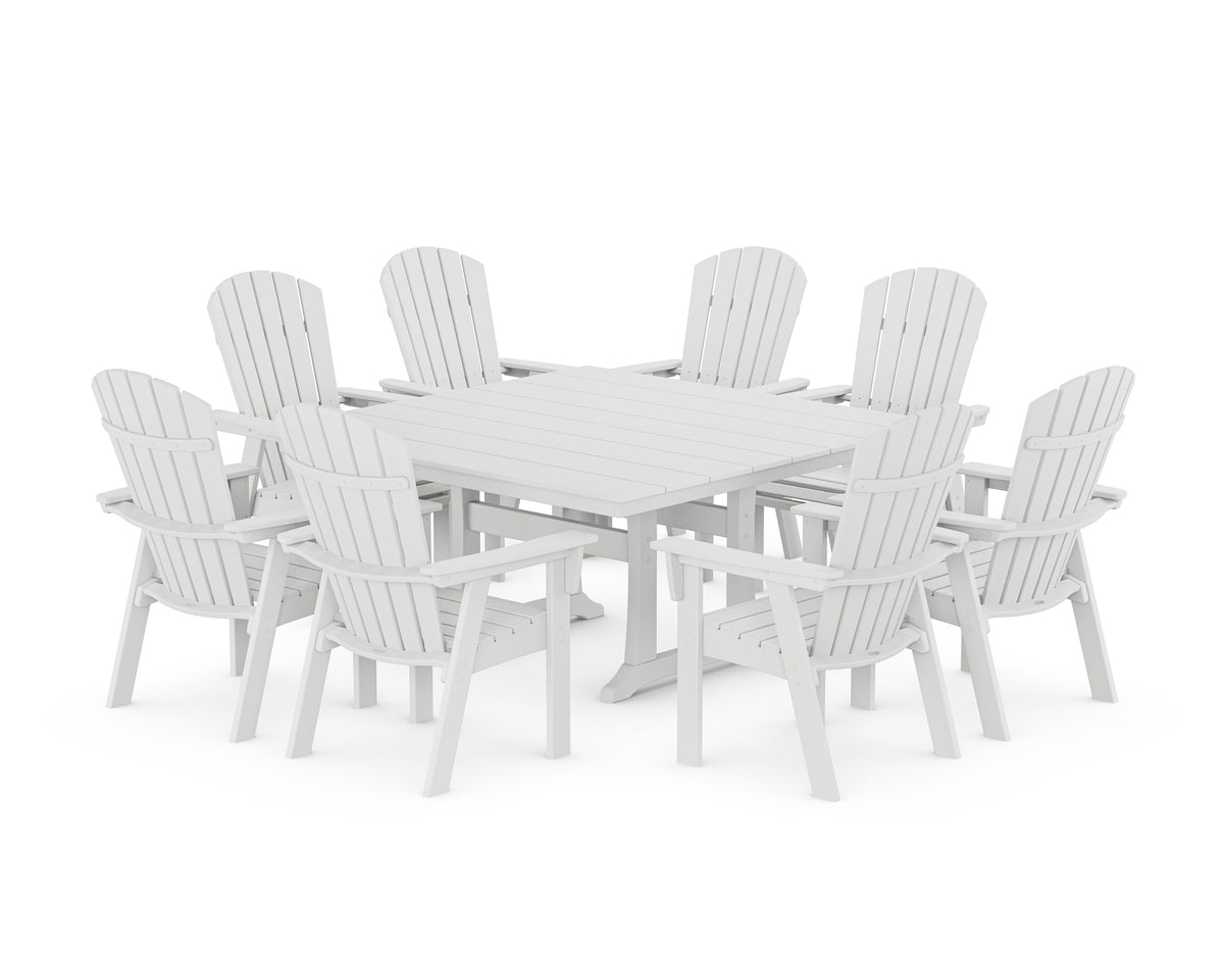 POLYWOOD Nautical Curveback Adirondack 9-Piece Square Dining Set with Trestle Legs in White