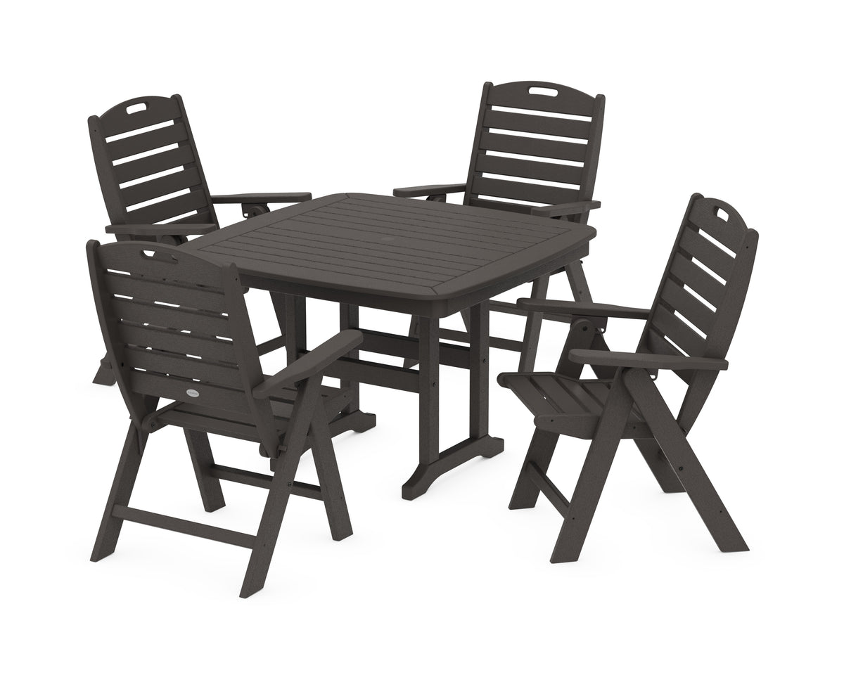 POLYWOOD Nautical Highback Chair 5-Piece Dining Set in Vintage Coffee