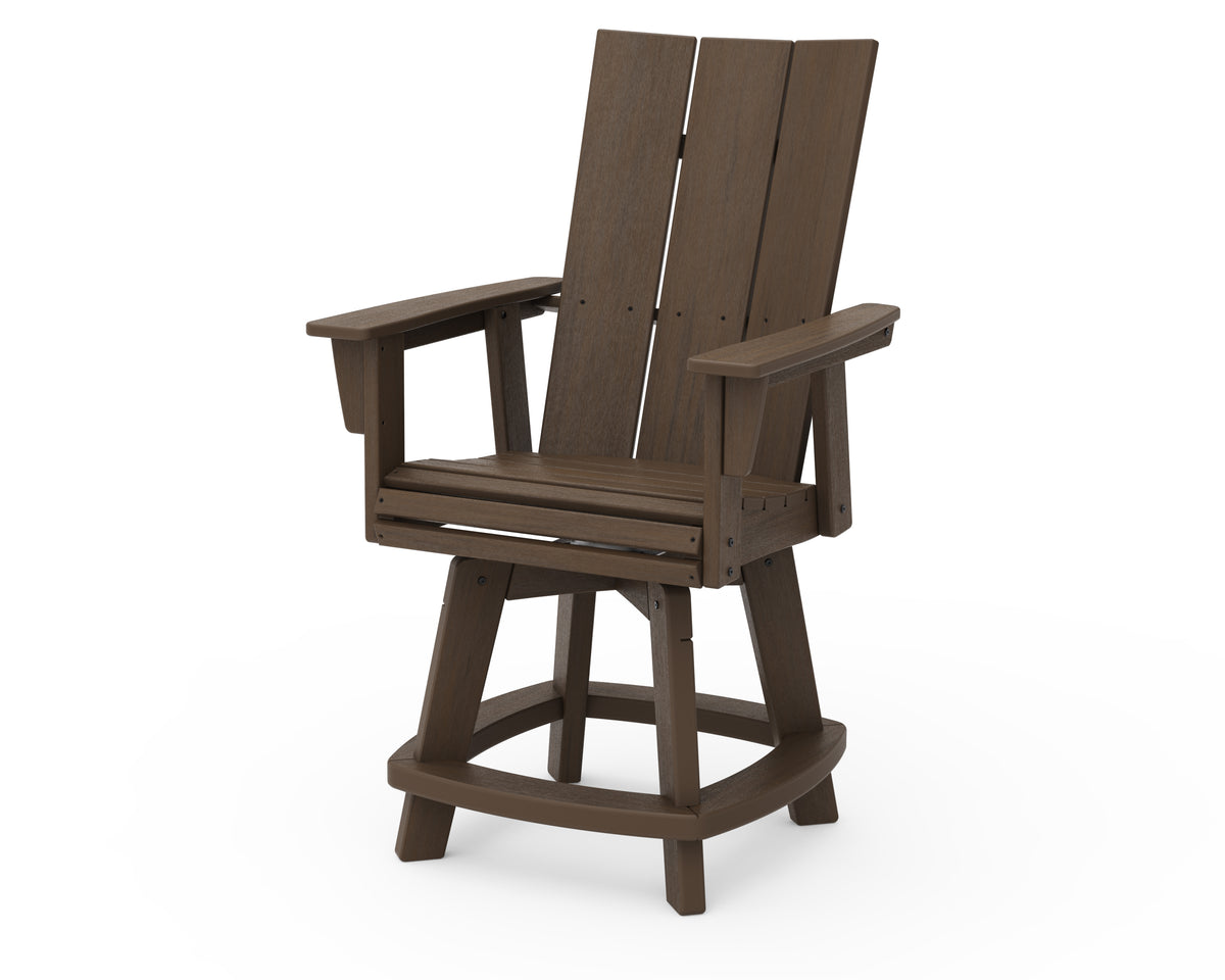 POLYWOOD Modern Curveback Adirondack Swivel Counter Chair in Kona