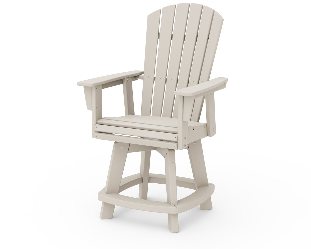 POLYWOOD Nautical Curveback Adirondack Swivel Counter Chair in Sand