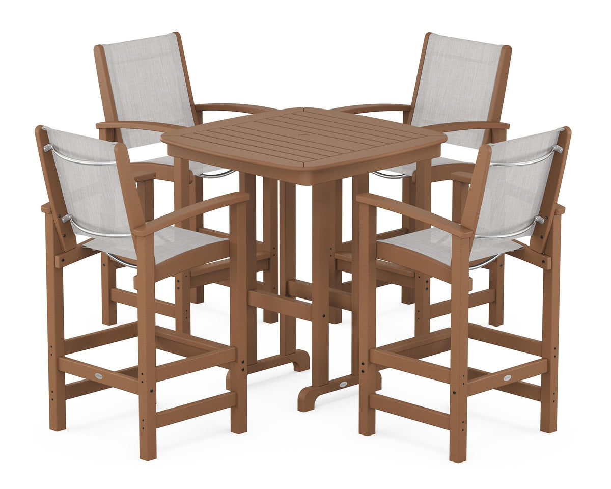 POLYWOOD Coastal 5-Piece Bar Set in Teak / Parchment