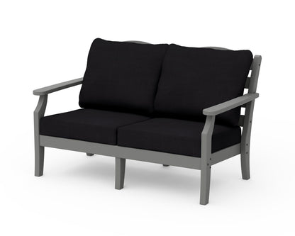 POLYWOOD Savannah Deep Seating Loveseat in Slate Grey / Midnight Linen