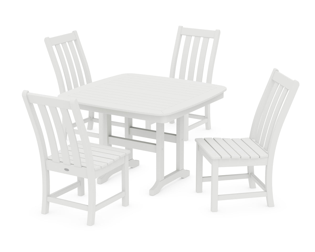 POLYWOOD Vineyard Side Chair 5-Piece Dining Set with Trestle Legs - 44" Table in White