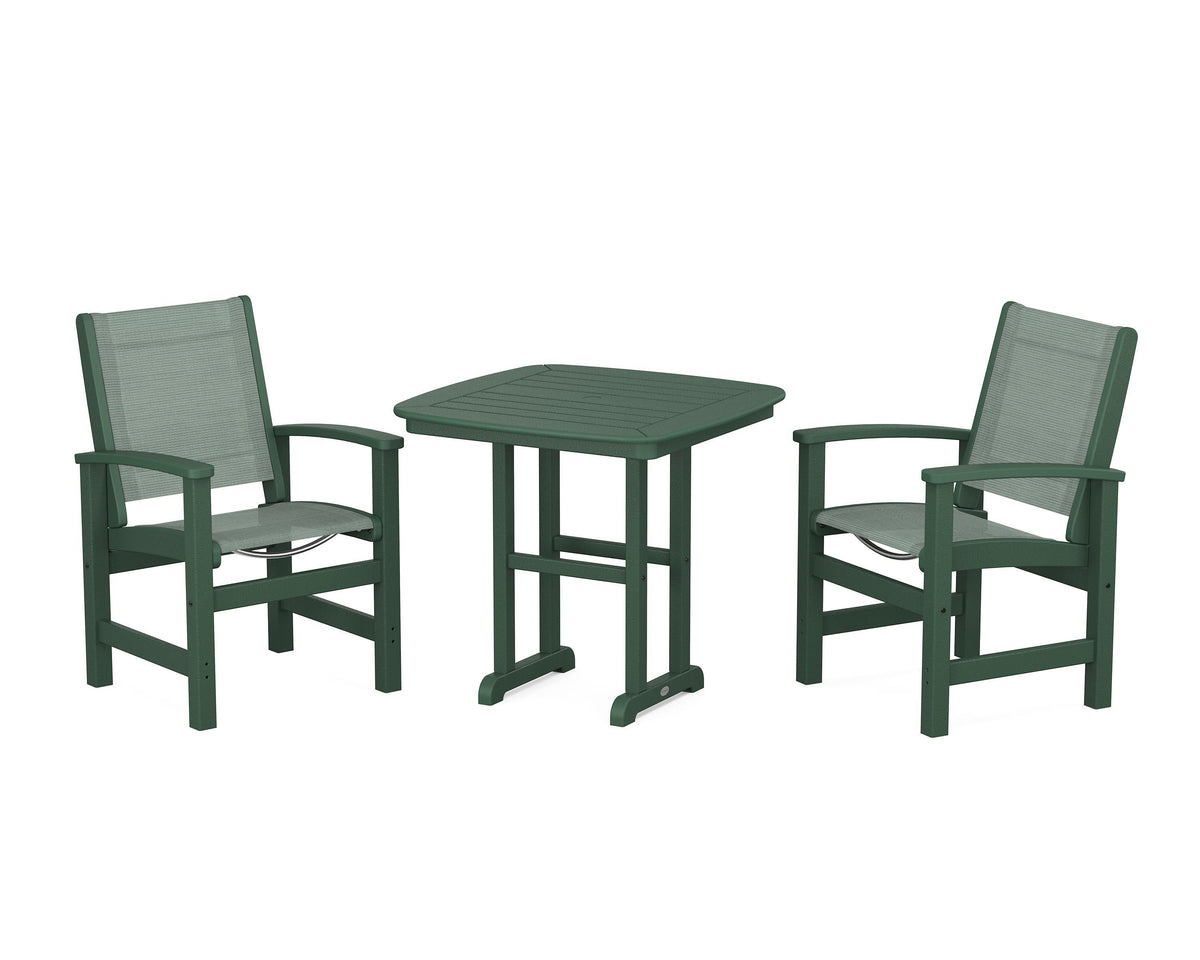 POLYWOOD Coastal 3-Piece Dining Set in Green / Dupioni Sea Mist