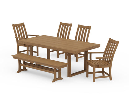 POLYWOOD Vineyard 6-Piece Dining Set with Bench - 39" x 78" Table in Natural
