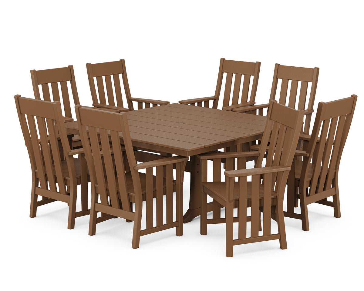 POLYWOOD Acadia 9-Piece Square Farmhouse Dining Set with Trestle Legs in Teak