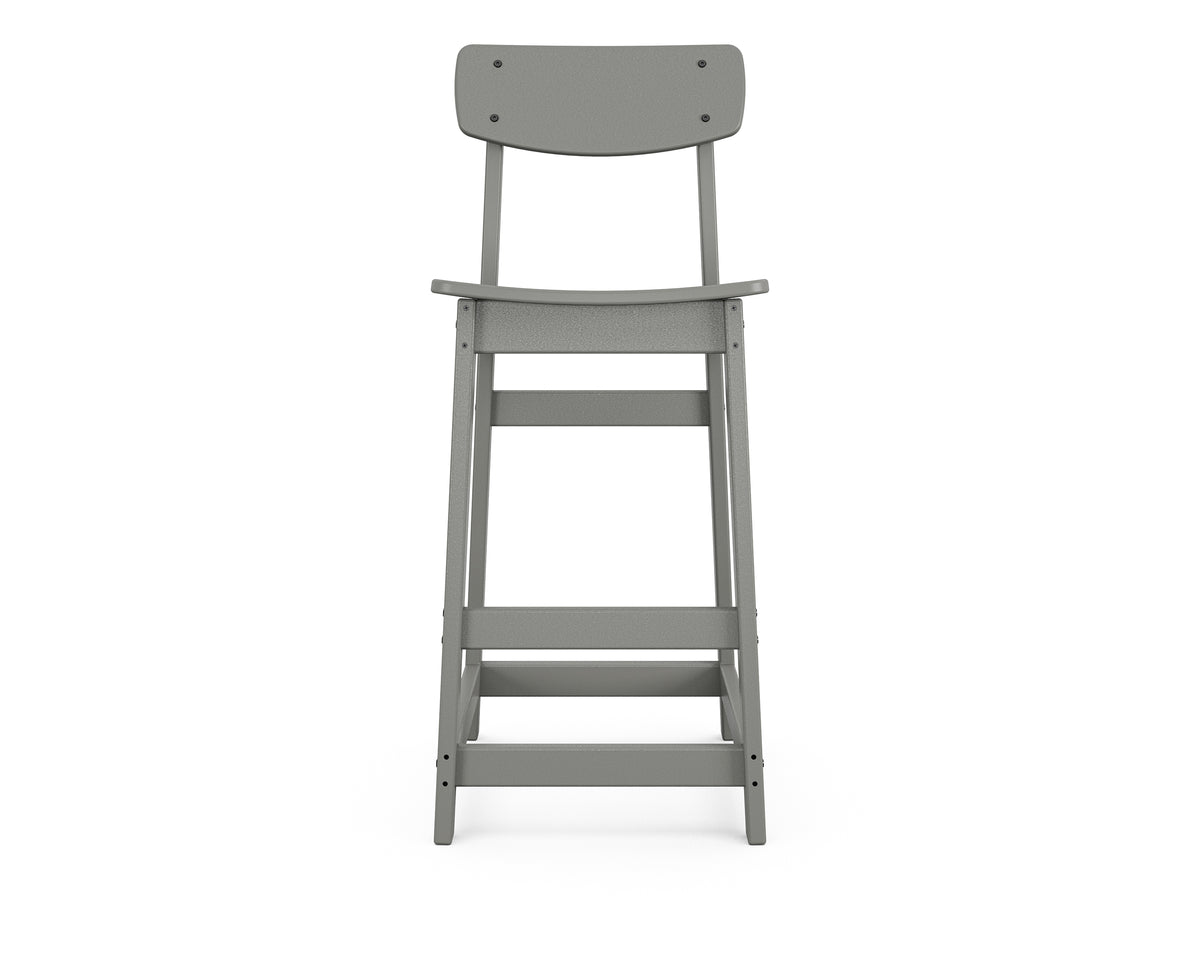 Angled view of the POLYWOOD Modern Studio Urban Bar Chair in Slate Grey