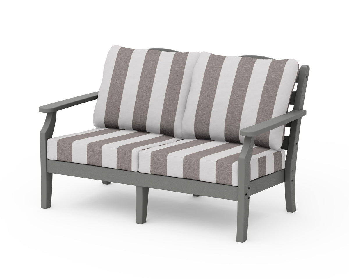 POLYWOOD Savannah Deep Seating Loveseat in Slate Grey / Cabana Stripe Grey Mist
