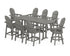 POLYWOOD Vineyard Curveback Adirondack Swivel 9-Piece Farmhouse Bar Set with Trestle Legs in Slate Grey