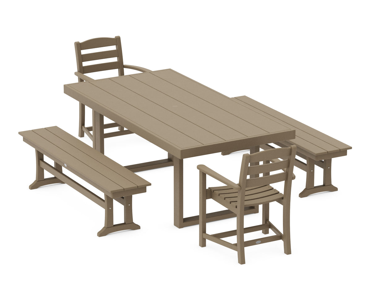 POLYWOOD La Casa Café 5-Piece Dining Set with Benches - 39" x 78" Table in Vintage Sahara