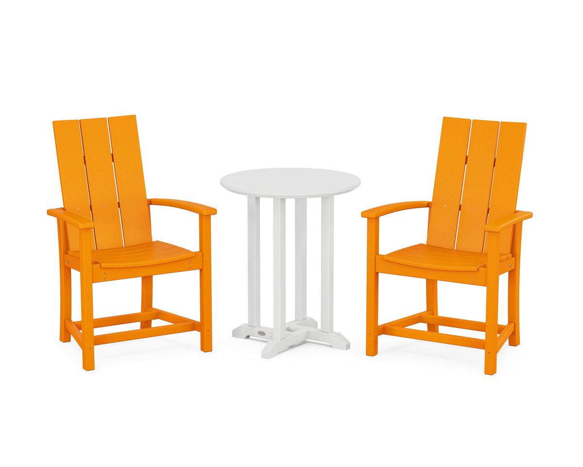 POLYWOOD Modern Adirondack 3-Piece Round Farmhouse Bistro Dining Set in Tangerine / White