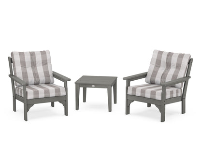 POLYWOOD Vineyard 3-Piece Deep Seating Set in Slate Grey / Buffalo Plaid Grey Mist