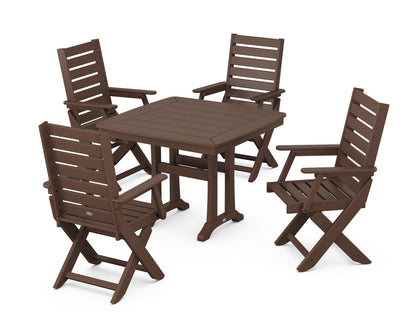POLYWOOD Captain Folding Chair 5-Piece Dining Set with Trestle Legs - 37" Table in Mahogany