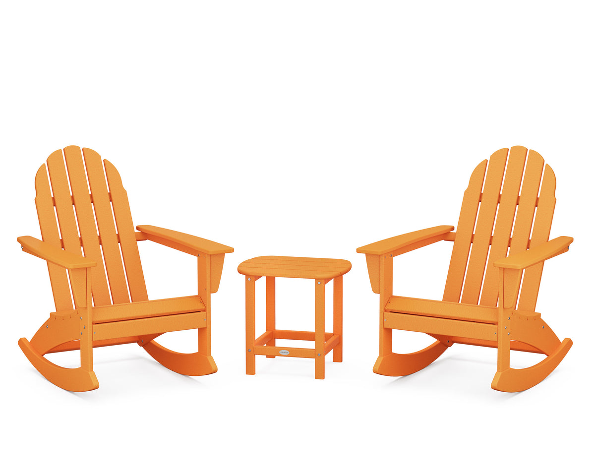 POLYWOOD Vineyard 3-Piece Adirondack Rocking Chair Set with South Beach 18" Side Table in Tangerine
