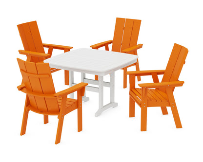 POLYWOOD Modern Curveback Adirondack 5-Piece Dining Set - 44" Table in Tangerine / White