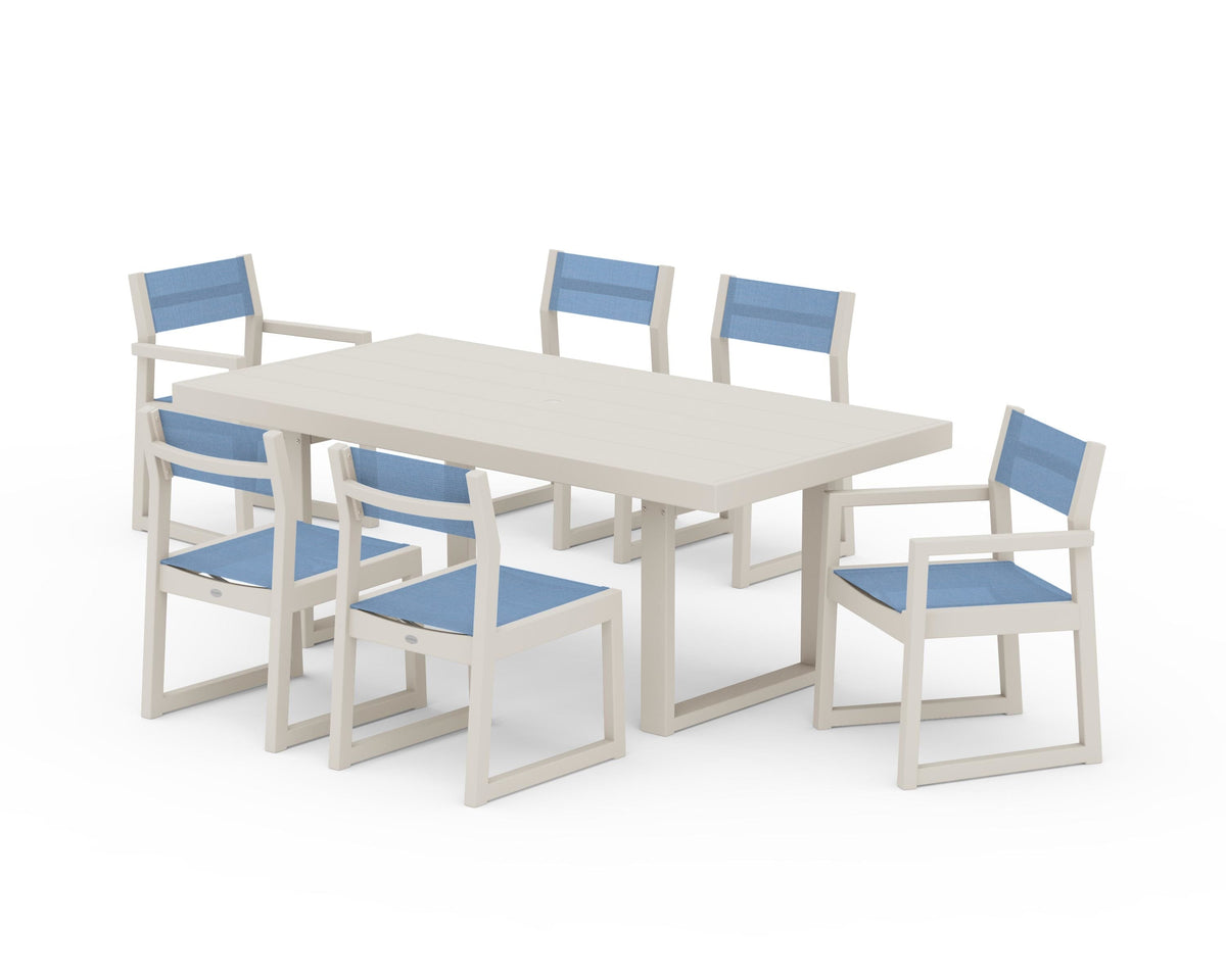 POLYWOOD EDGE Sling 7-Piece Dining Set in Sand / Poolside