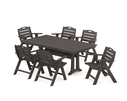 POLYWOOD Nautical Lowback 7-Piece Farmhouse Dining Set with Trestle Legs in Vintage Coffee