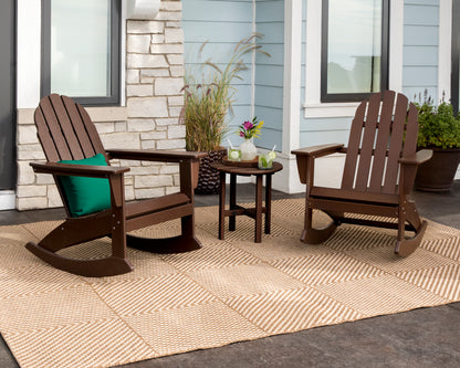 POLYWOOD Vineyard 3-Piece Adirondack Rocking Chair Set with 18" Round Table in Mahogany in an outdoor setting