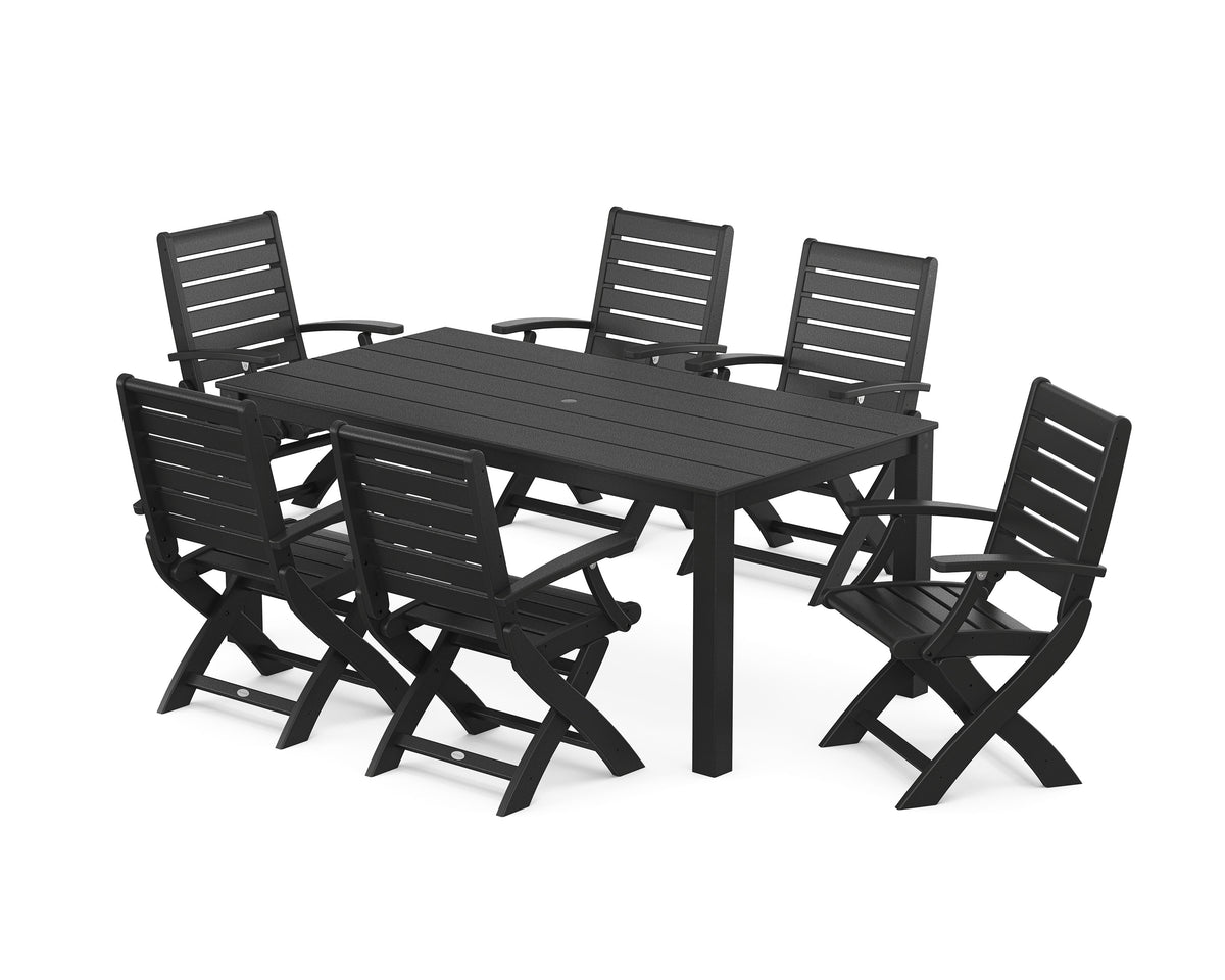 POLYWOOD Signature Folding Chair 7-Piece Parsons Dining Set in Black
