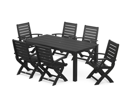 POLYWOOD Signature Folding Chair 7-Piece Parsons Dining Set in Black