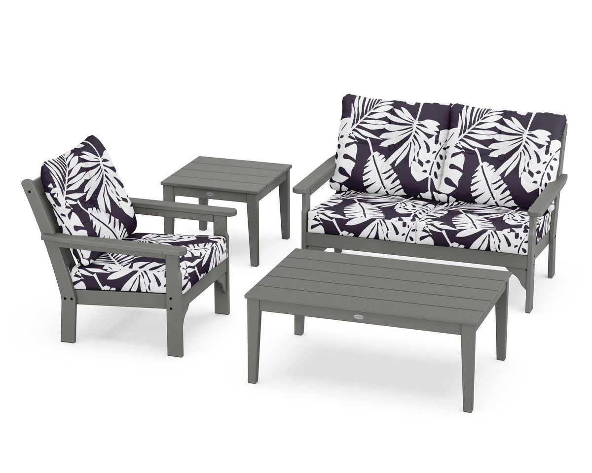 POLYWOOD Vineyard 4-Piece Deep Seating Set in Slate Grey / Leaf Navy