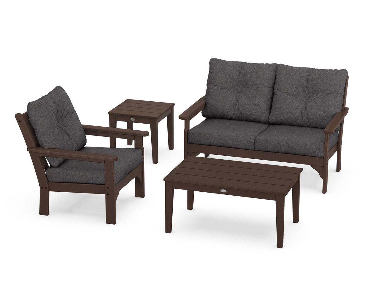 POLYWOOD Vineyard 4-Piece Deep Seating Set with 36" Coffee Table in Mahogany / Ash Charcoal