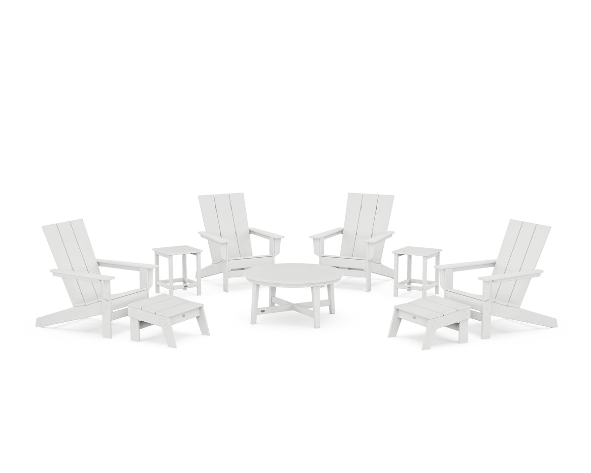 POLYWOOD Modern Studio Adirondack 9-Piece Conversation Set in White