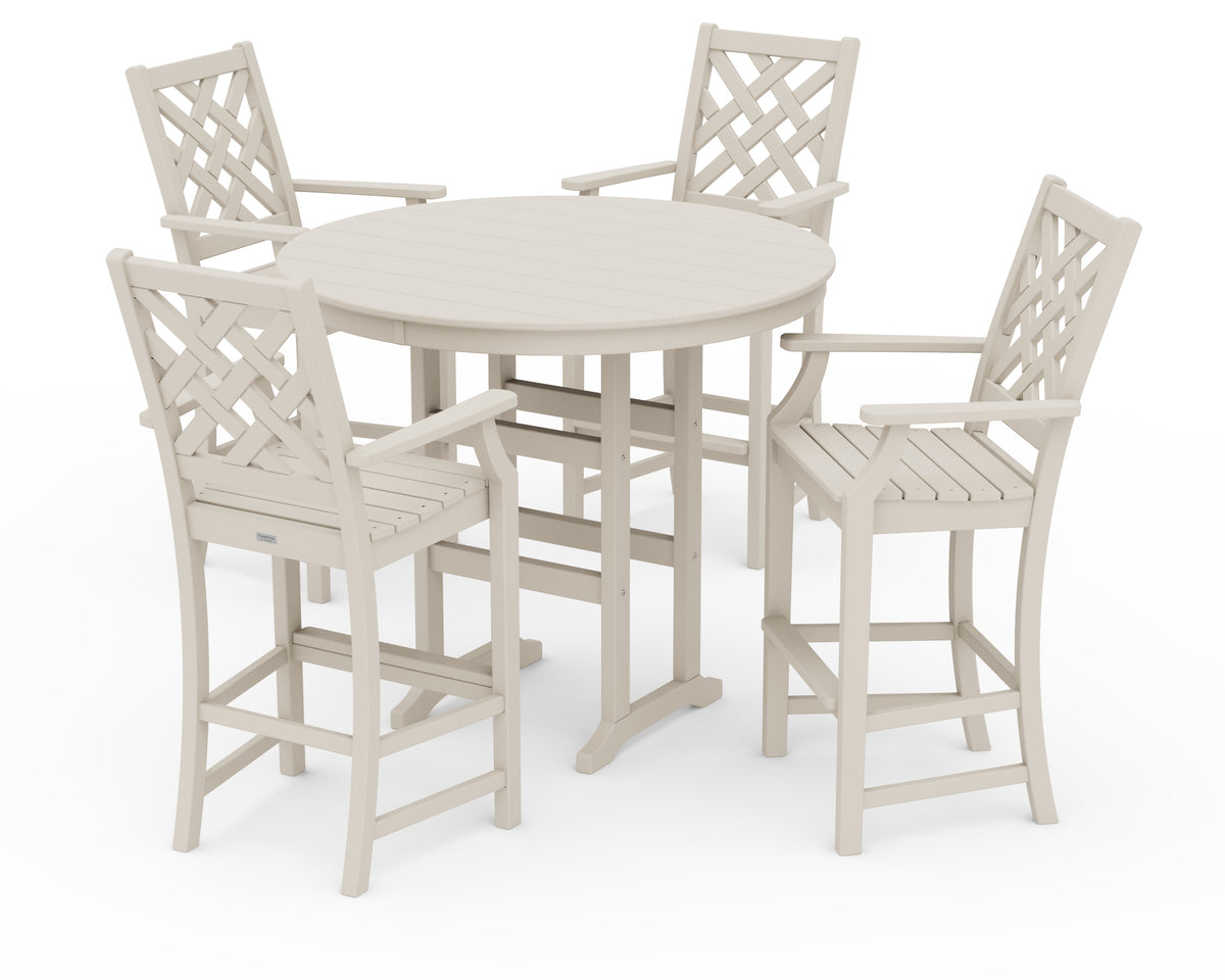 POLYWOOD Country Living Wovendale 5-Piece Round Farmhouse Bar Set in Sand