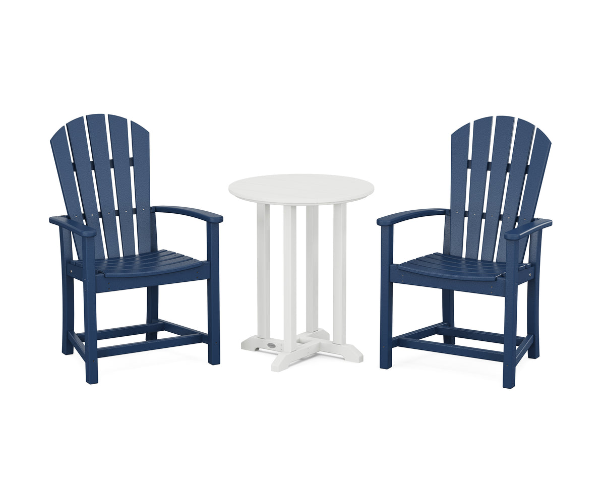 POLYWOOD Palm Coast 3-Piece Round Farmhouse Bistro Dining Set in Navy / White