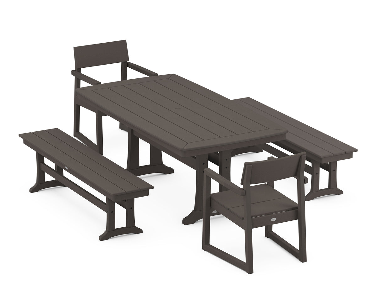 POLYWOOD EDGE 5-Piece Dining Set with Trestle Legs (Nautical Trestle 38" x 73" Table) in Vintage Coffee