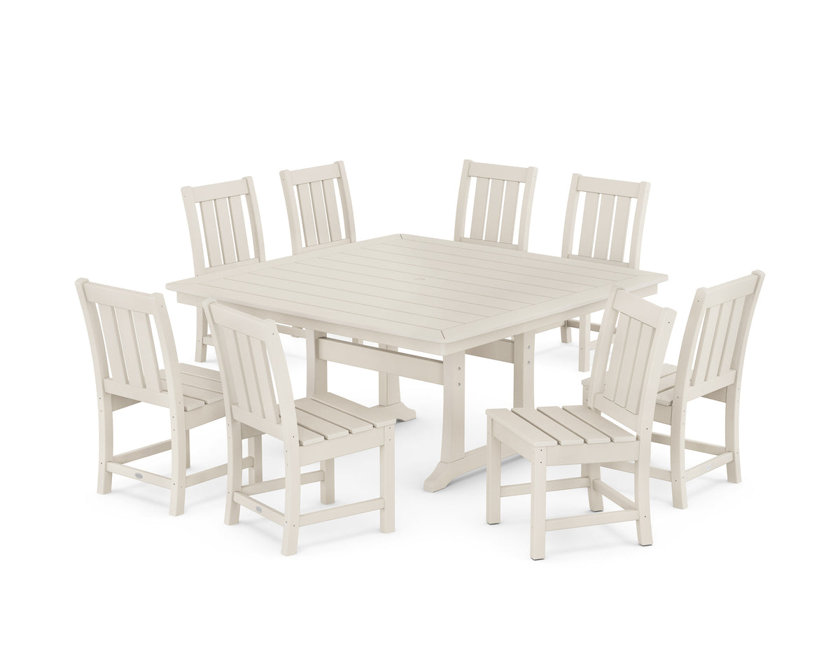 POLYWOOD Oxford Side Chair 9-Piece Square Dining Set with Trestle Legs in Sand