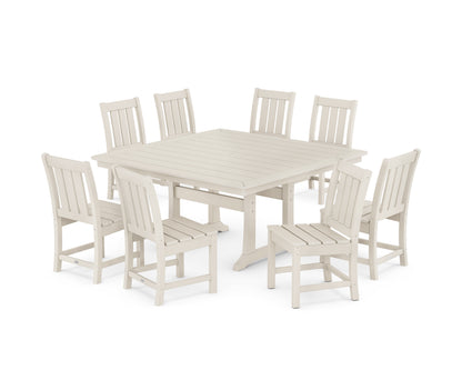 POLYWOOD Oxford Side Chair 9-Piece Square Dining Set with Trestle Legs in Sand