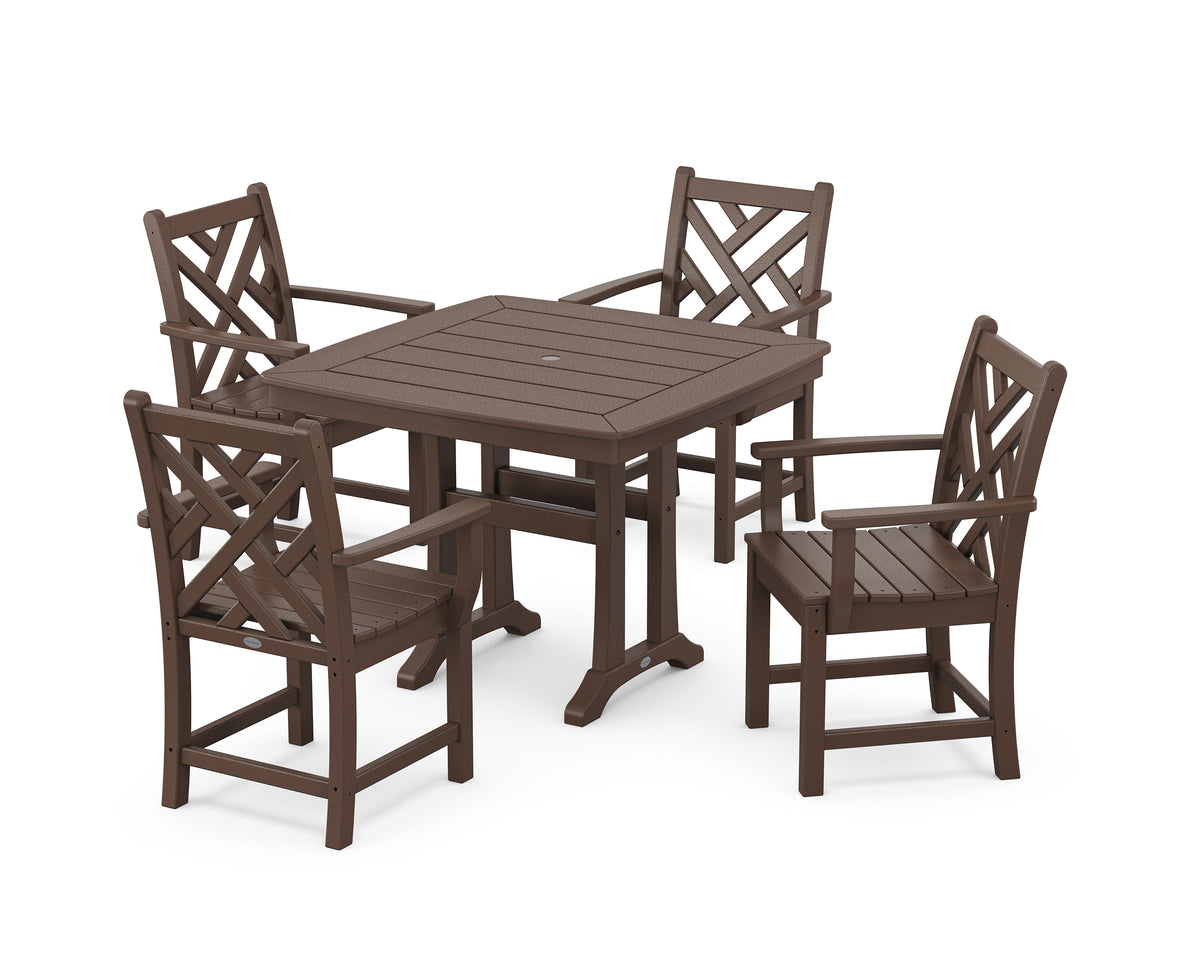 POLYWOOD Chippendale 5-Piece Dining Set with Trestle Legs - 37" Table in Mahogany