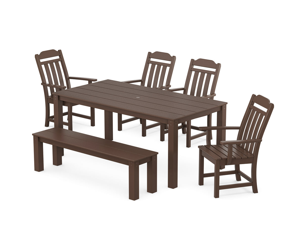 POLYWOOD Cottage 6-Piece Parsons Dining Set with Bench in Mahogany