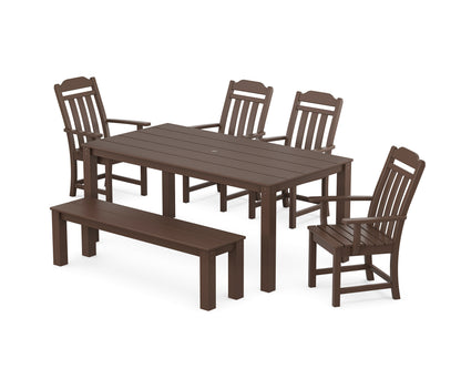 POLYWOOD Cottage 6-Piece Parsons Dining Set with Bench in Mahogany