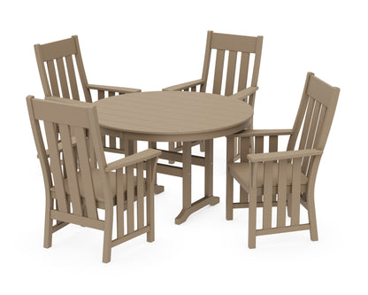POLYWOOD Acadia 5-Piece Round Farmhouse Dining Set in Vintage Sahara