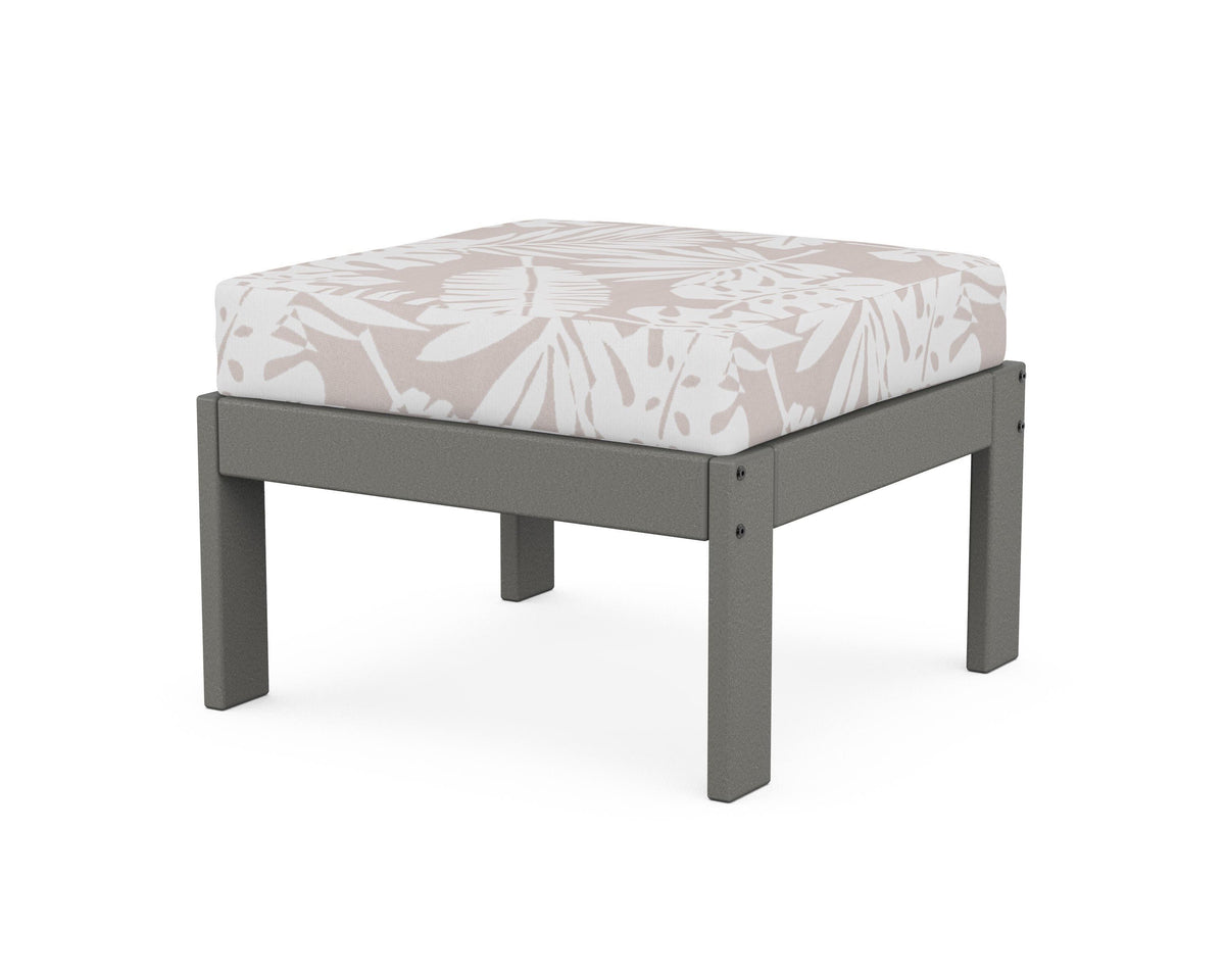 POLYWOOD Vineyard Modular Ottoman in Slate Grey / Leaf Dune Burlap