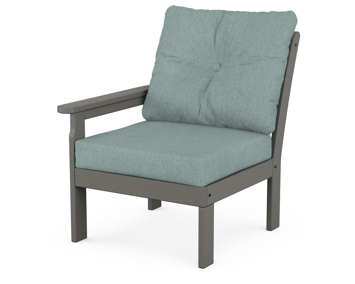 POLYWOOD Vineyard Modular Left Arm Chair in Slate Grey / Glacier Spa