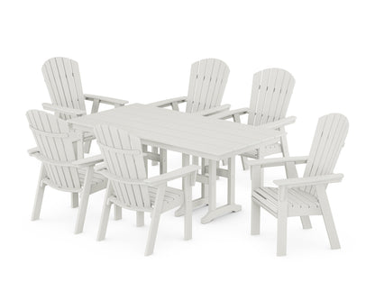 POLYWOOD Nautical Curveback Adirondack 7-Piece Farmhouse Dining Set in Vintage White