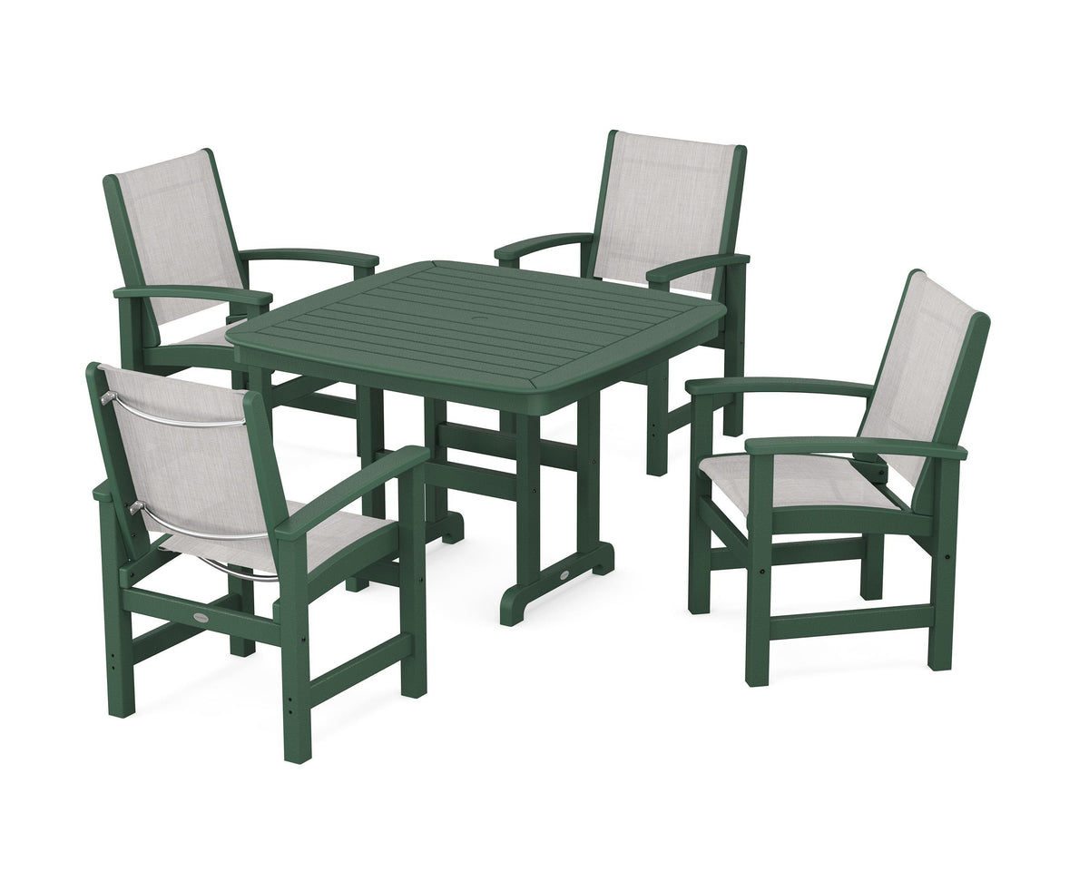 POLYWOOD Coastal 5-Piece Dining Set with Nautical 44" Dining Table in Green / Parchment