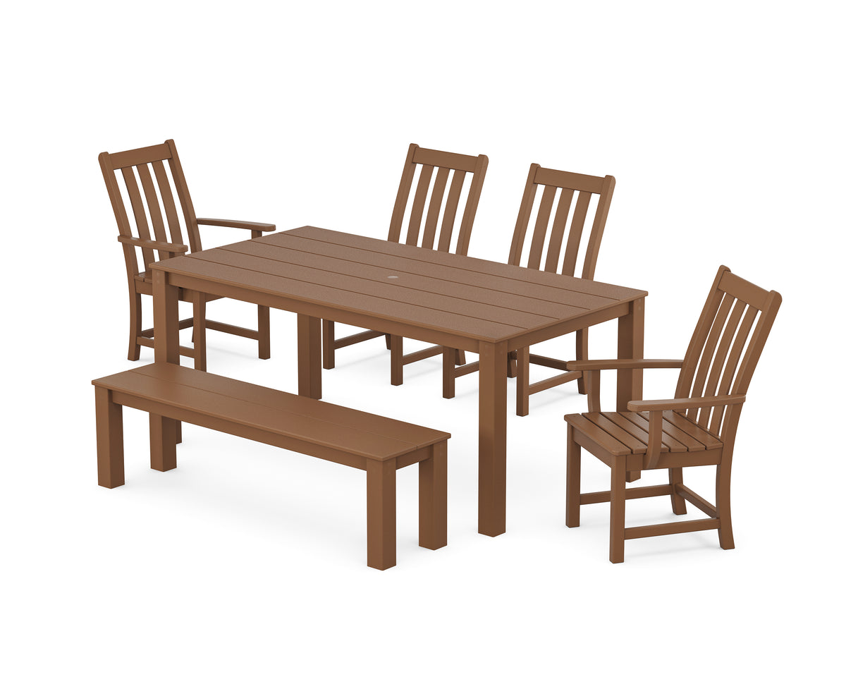 POLYWOOD Vineyard 6-Piece Parsons Dining Set with Bench with Vineyard Dining Side Chair in Teak