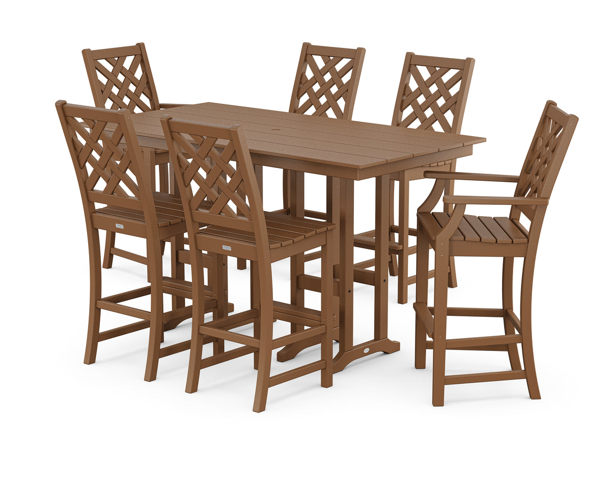 POLYWOOD Country Living Wovendale 7-Piece Farmhouse Bar Set in Teak