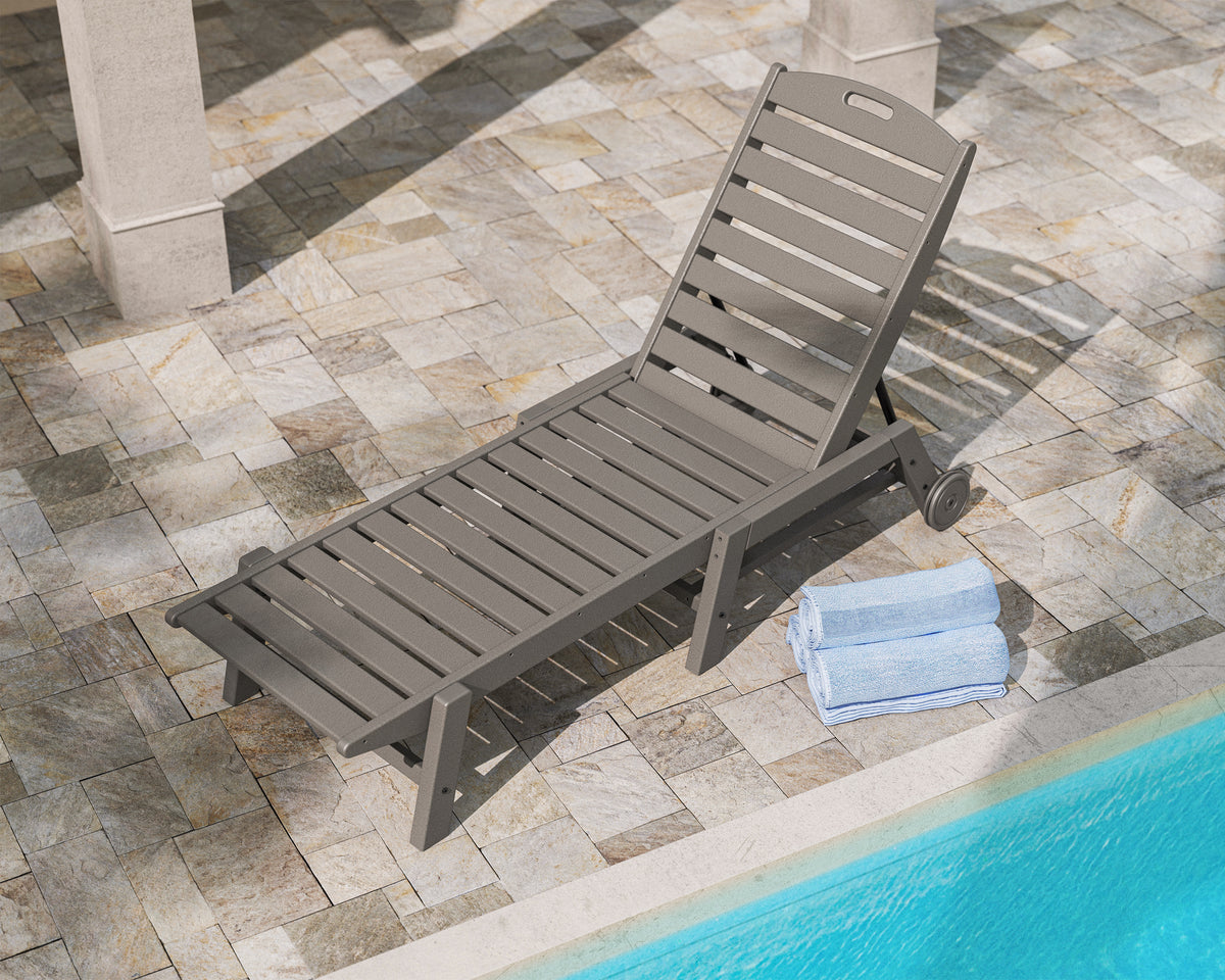 POLYWOOD Nautical Chaise with Wheels in Slate Grey in an outdoor setting