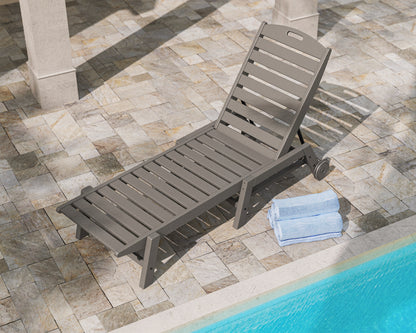 POLYWOOD Nautical Chaise with Wheels in Slate Grey in an outdoor setting