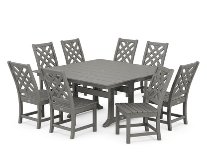 POLYWOOD Wovendale Side Chair 9-Piece Square Farmhouse Dining Set with Trestle Legs in Slate Grey